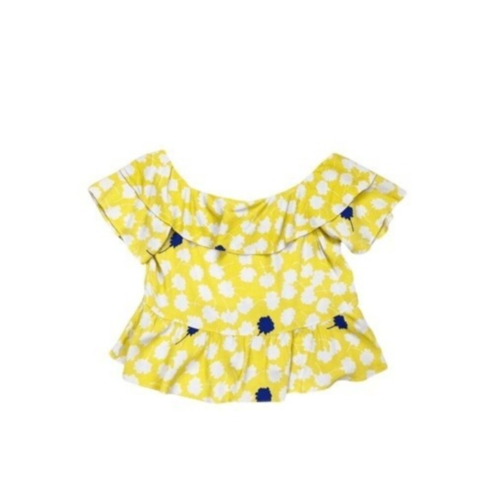 Zara Yellow Polka Dot Off Shoulder Flounce Crop Top Size Medium